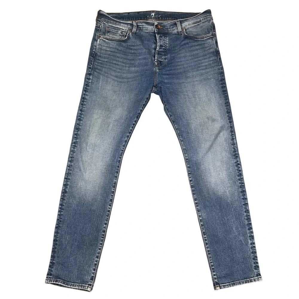 7 For All Mankind Adrien Jeans Mens 36 Blue Slim Taper Medium Wash Button Fly